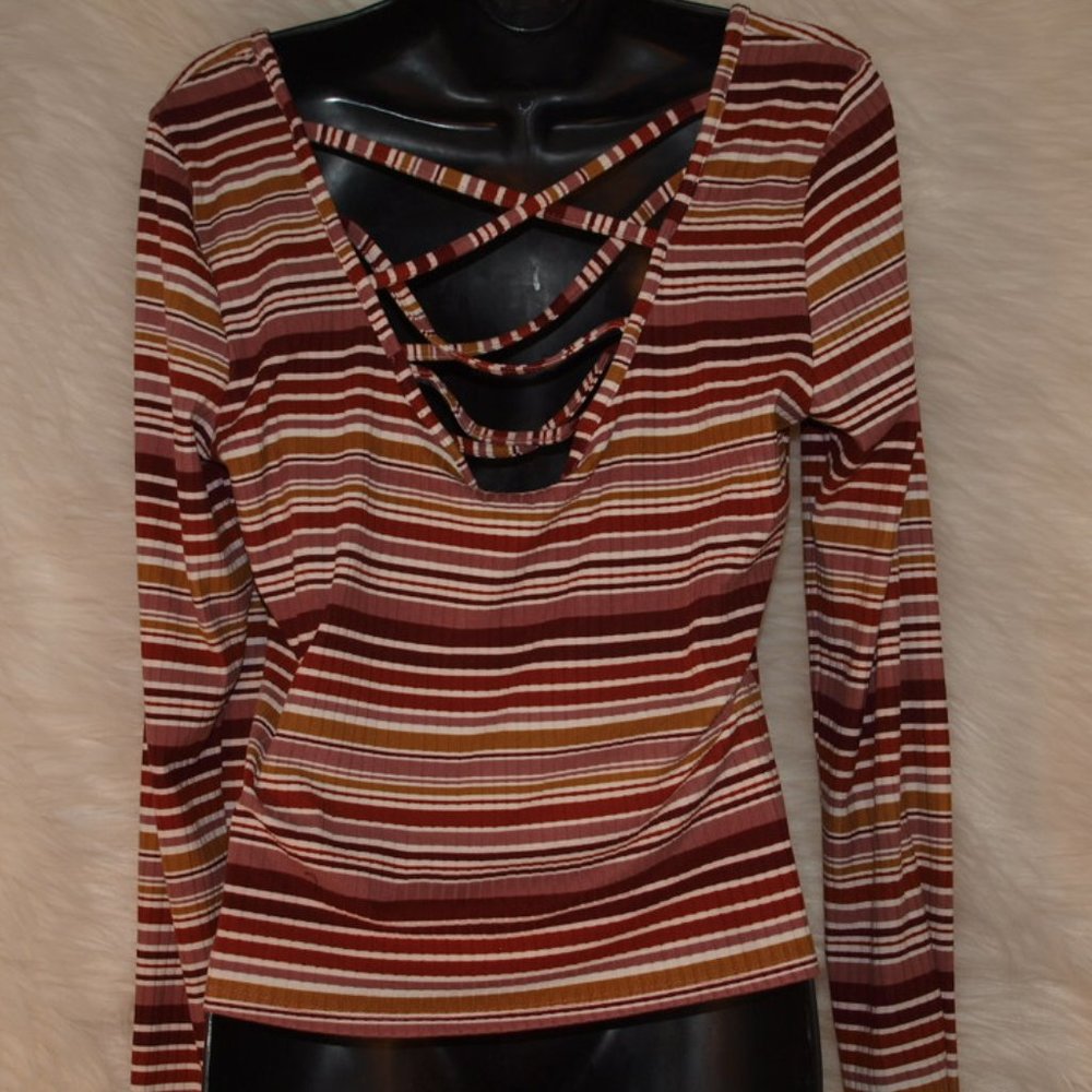 Red/Tan/Mauve/Cream Knit TOP BY DEREK HEART SIZE L GENTLY USED